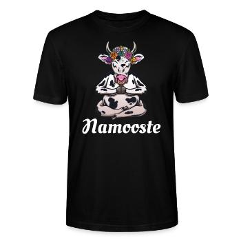 Yoga Kuh Namaste Shirt Lustiges Yoga Namaste - Stanley/Stella Unisex Bio-T-Shirt CRAFTER - Schwarz - Vorne - Alina (178cm) & Michal (187cm)