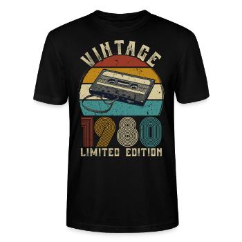 1980 Jahrgang Geburtstag Retro Vintage Geschenk - Stanley/Stella Unisex Bio-T-Shirt CRAFTER - Schwarz - Vorne - Alina (178cm) & Michal (187cm)