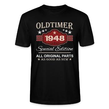 Voiture Vintage 1948 - Cadeau 76e Anniversaire - T-shirt bio CRAFTER Stanley Stella Unisexe - noir - Devant - Alina (178cm) & Michal (187cm)