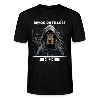 Dictons amusants de chiens - Avant de demander NON ! - T-shirt bio CRAFTER Stanley Stella Unisexe - noir - Devant - Alina (178cm) & Michal (187cm)