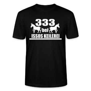 333 bei Issos Keilerei ,Eselsbrücke Spruch humor - Stanley/Stella Unisex Bio-T-Shirt CRAFTER - Schwarz - Vorne - Alina (178cm) & Michal (187cm)
