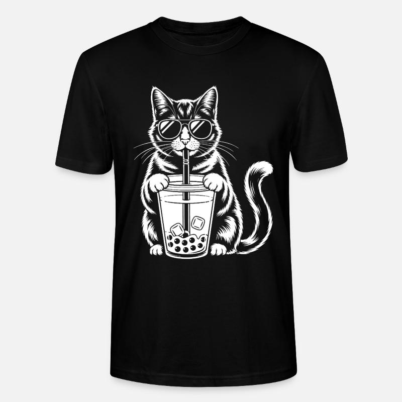 Katze mit Bubble Tee - Stanley/Stella Unisex Bio-T-Shirt CRAFTER - Schwarz