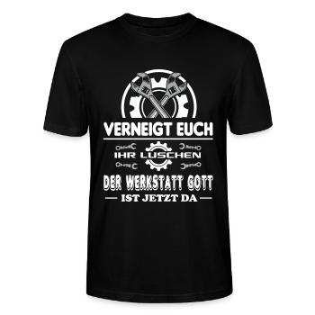 Werkstatt Gott KFZ_Mechaniker Automechaniker - Stanley/Stella Unisex Bio-T-Shirt CRAFTER - Schwarz - Vorne - Alina (178cm) & Michal (187cm)