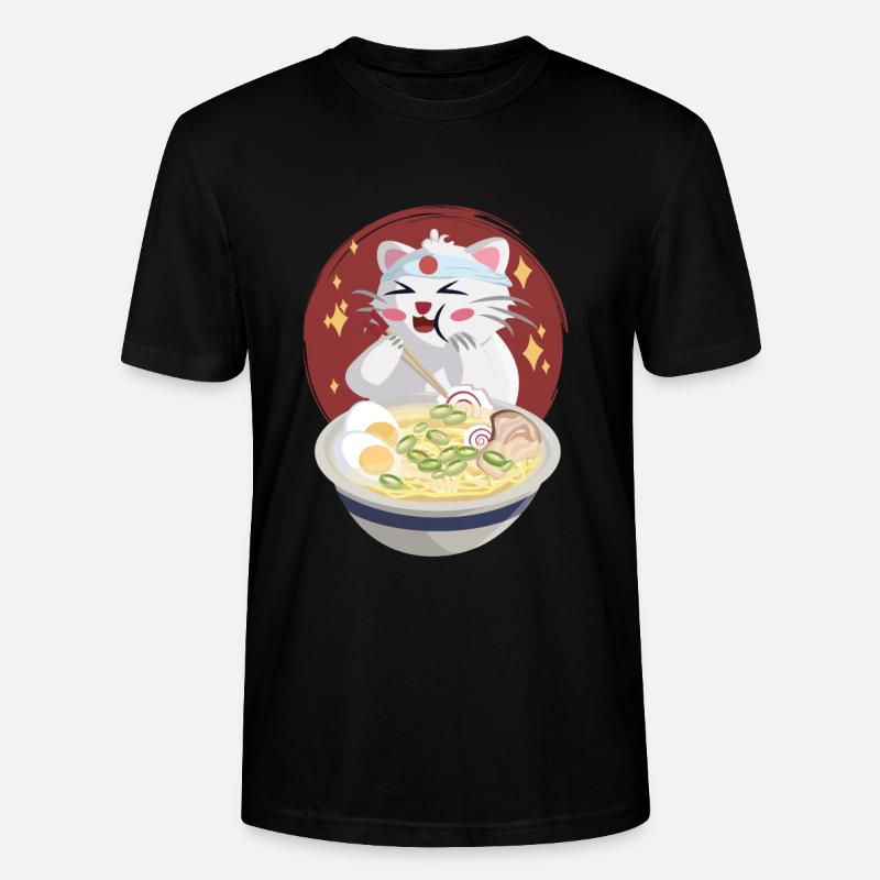 Katze isst Nudeln - Stanley/Stella Unisex Bio-T-Shirt CRAFTER - Schwarz