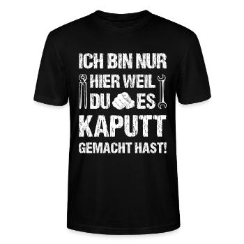 Lustiger Handwerker Spruch ich bin nur hier weil - Stanley/Stella Unisex Bio-T-Shirt CRAFTER - Schwarz - Vorne - Alina (178cm) & Michal (187cm)