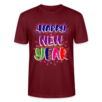 Neujahr Happy New year - Stanley/Stella Unisex Bio-T-Shirt CRAFTER - Burgunderrot - Vorne - Alina (178cm) & Michal (187cm)