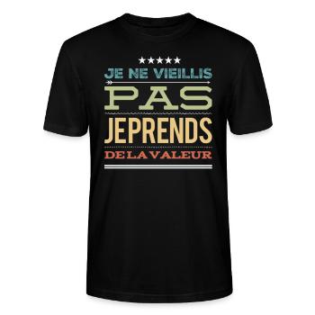 Je ne vieillis pas je prends de la valeur - T-shirt bio CRAFTER Stanley Stella Unisexe - noir - Devant - Alina (178cm) & Michal (187cm)