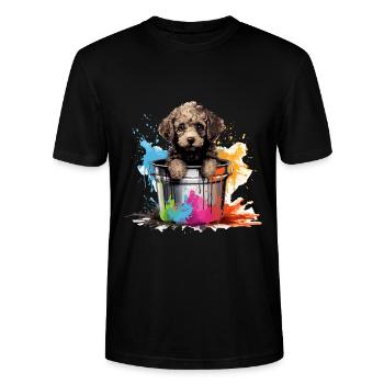 Cubeta de pintura de perro caniche lindo - Camiseta unisex ecológica CRAFTER de Stanley/Stella - negro - delante - Alina (178cm) & Michal (187cm)