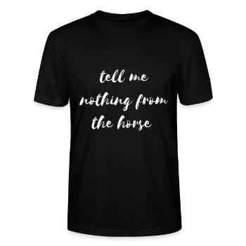 Dänischer Reiterspruch Lustiges Pferdemotiv - Stanley/Stella Unisex Bio-T-Shirt CRAFTER - Schwarz - Vorne - Alina (178cm) & Michal (187cm)