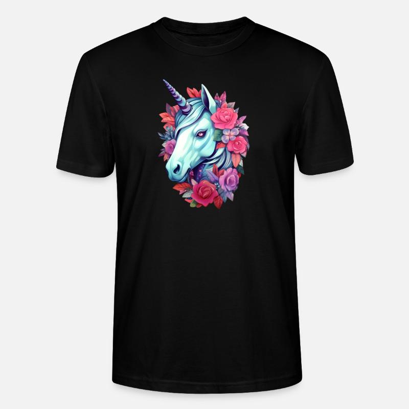 Einhorn Blumen-Ästhetik - Stanley/Stella Unisex Bio-T-Shirt CRAFTER - Schwarz