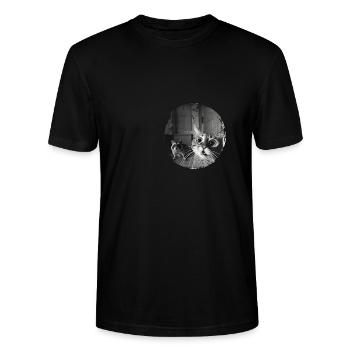 Vintage Überraschte Katze Und Waschbär -Begegnung - Stanley/Stella Unisex Bio-T-Shirt CRAFTER - Schwarz - Vorne - Alina (178cm) & Michal (187cm)