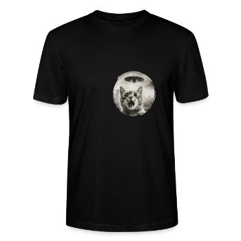 Surprised Cat With UFO Encounter Design - Stanley/Stella CRAFTER Unisex Organic T-Shirt - black - Front - Alina (178cm) & Michal (187cm)
