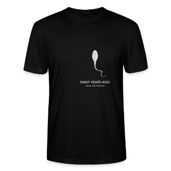 Many years ago, I was the fastest - Stanley/Stella CRAFTER Unisex Organic T-Shirt - black - Front - Alina (178cm) & Michal (187cm)