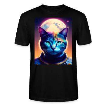 Moon, space cat - Stanley/Stella CRAFTER Unisex Organic T-Shirt - black - Front - Alina (178cm) & Michal (187cm)