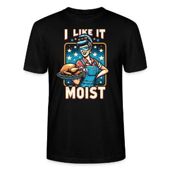 I Like It Moist Thanksgiving Costume Turkey Day - Stanley/Stella CRAFTER Unisex Organic T-Shirt - black - Front - Alina (178cm) & Michal (187cm)