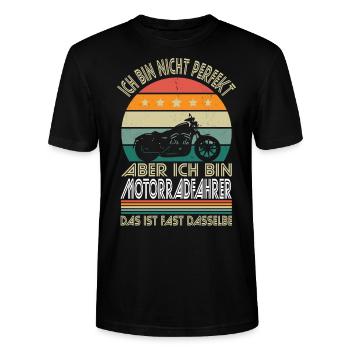 Ich bin nicht perfekt aber ich bin Motorradfahrer - Stanley/Stella Unisex Bio-T-Shirt CRAFTER - Schwarz - Vorne - Alina (178cm) & Michal (187cm)
