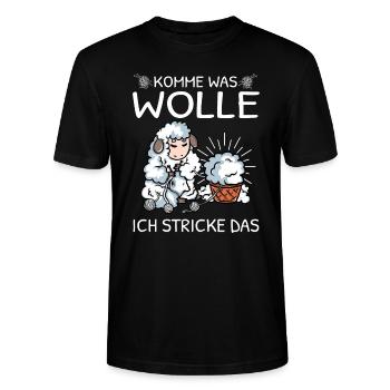Komme was Wolle ich stricke das Stricker Geschenk - Stanley/Stella Unisex Bio-T-Shirt CRAFTER - Schwarz - Vorne - Alina (178cm) & Michal (187cm)
