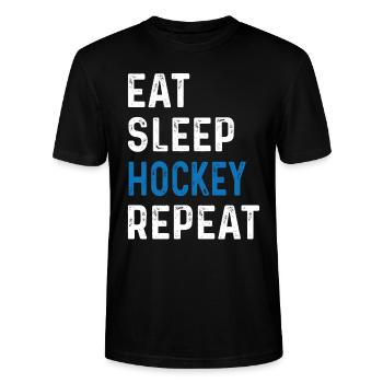 Eat Sleep Hockey Repeat Shirt Teamsport - Stanley/Stella Unisex Bio-T-Shirt CRAFTER - Schwarz - Vorne - Alina (178cm) & Michal (187cm)