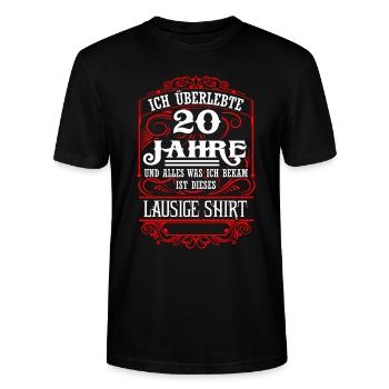 20. Geburtstag - Überlebt - Lausiges Shirt - DE - Stanley/Stella Unisex Bio-T-Shirt CRAFTER - Schwarz - Vorne - Alina (178cm) & Michal (187cm)