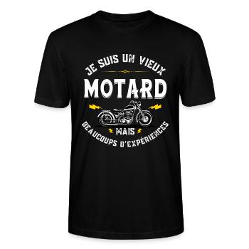 Ich bin ein alter Biker, aber viel Erfahrung - Stanley/Stella Unisex Bio-T-Shirt CRAFTER - Schwarz - Vorne - Alina (178cm) & Michal (187cm)