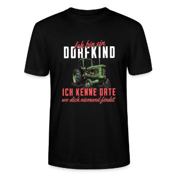 Ich bin ein Dorfkind Traktor Geschenk - Stanley/Stella Unisex Bio-T-Shirt CRAFTER - Schwarz - Vorne - Alina (178cm) & Michal (187cm)