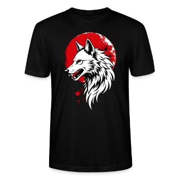 Wolf vor rotem Vollmond - Stanley/Stella Unisex Bio-T-Shirt CRAFTER - Schwarz - Vorne - Alina (178cm) & Michal (187cm)