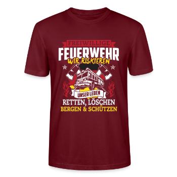 Freiwillige Feuerwehr wir riskieren unser Leben - Stanley/Stella Unisex Bio-T-Shirt CRAFTER - Burgunderrot - Vorne - Alina (178cm) & Michal (187cm)