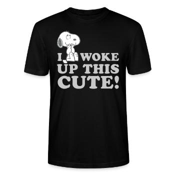 Peanuts Snoopy I Woke Up This Cute Lustiger Spruch - Stanley/Stella Unisex Bio-T-Shirt CRAFTER - Schwarz - Vorne - Alina (178cm) & Michal (187cm)