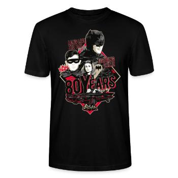 Batman 80 Jahre Long Live The Bat Crew - Stanley/Stella Unisex Bio-T-Shirt CRAFTER - Schwarz - Vorne - Alina (178cm) & Michal (187cm)