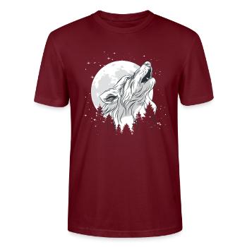 Moon with a wolf - Stanley/Stella CRAFTER Unisex Organic T-Shirt - burgundy - Front - Alina (178cm) & Michal (187cm)