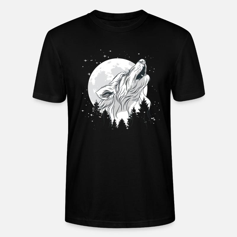 Mond mit einem Wolf - Stanley/Stella Unisex Bio-T-Shirt CRAFTER - Schwarz