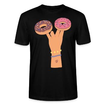 Two In The Pink One In The Stink Finger Donuts - Stanley/Stella Unisex Bio-T-Shirt CRAFTER - Schwarz - Vorne - Alina (178cm) & Michal (187cm)