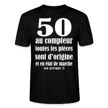 50 ans humour 50 E anniverdaire 50 Ans - T-shirt bio CRAFTER Stanley Stella Unisexe - noir - Devant - Alina (178cm) & Michal (187cm)