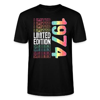 Limited Edition seit 1974 Geburtstag Vintage 1974 - Stanley/Stella Unisex Bio-T-Shirt CRAFTER - Schwarz - Vorne - Alina (178cm) & Michal (187cm)