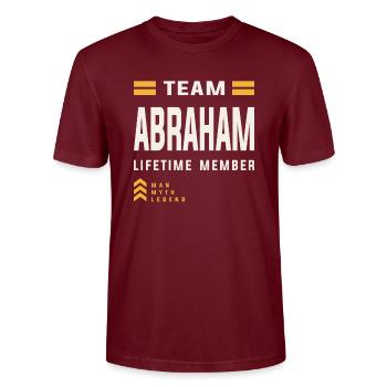 Team Abraham Lifetime Member Funny Name Abraham - Stanley/Stella CRAFTER Unisex Organic T-Shirt - burgundy - Front - Alina (178cm) & Michal (187cm)