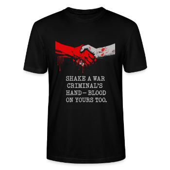 Poignée de main audacieuse Anti Guerre Imprimer Stop War - T-shirt bio CRAFTER Stanley Stella Unisexe - noir - Devant - Alina (178cm) & Michal (187cm)