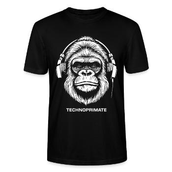 Techno Primate Headphone Ape Art # 5 White - Stanley/Stella CRAFTER Unisex Organic T-Shirt - black - Front - Alina (178cm) & Michal (187cm)