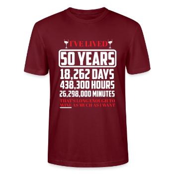50th birthday - Stanley/Stella CRAFTER Unisex Organic T-Shirt - burgundy - Front - Alina (178cm) & Michal (187cm)