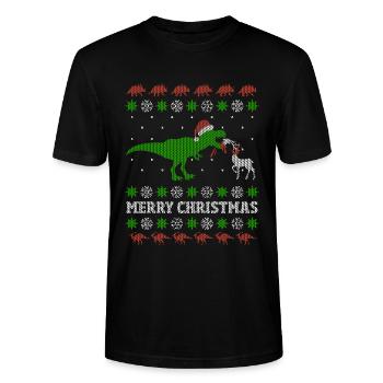 Lustiges T-Rex Ugly Christmas Weihnachtsgeschenk - Stanley/Stella Unisex Bio-T-Shirt CRAFTER - Schwarz - Vorne - Alina (178cm) & Michal (187cm)