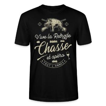 Vive La Retraite Chasse Apéro Chasseur Retraité - T-shirt bio CRAFTER Stanley Stella Unisexe - noir - Devant - Alina (178cm) & Michal (187cm)