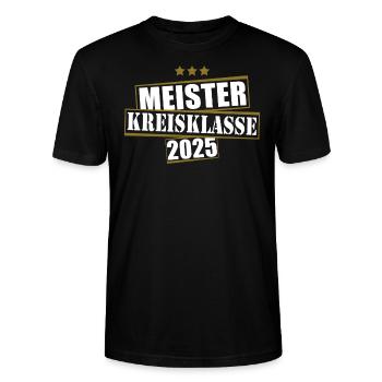 Meister Kreisklasse 2025 Aufstiegstrikot - Stanley/Stella Unisex Bio-T-Shirt CRAFTER - Schwarz - Vorne - Alina (178cm) & Michal (187cm)
