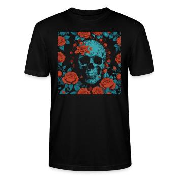 Totenkopf und Rosen - Stanley/Stella Unisex Bio-T-Shirt CRAFTER - Schwarz - Vorne - Alina (178cm) & Michal (187cm)