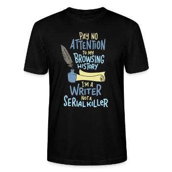 Funny Writing Gift - Storyteller Pay No Attenton - Stanley/Stella CRAFTER Unisex Organic T-Shirt - black - Front - Alina (178cm) & Michal (187cm)