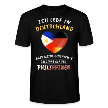 Ich lebe in Deutschland / Philippinen Filipino Fun - Stanley/Stella Unisex Bio-T-Shirt CRAFTER - Schwarz - Vorne - Alina (178cm) & Michal (187cm)