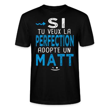 perfection adopte un Matt Cadeau Mathieu Mathias - T-shirt bio CRAFTER Stanley Stella Unisexe - noir - Devant - Alina (178cm) & Michal (187cm)