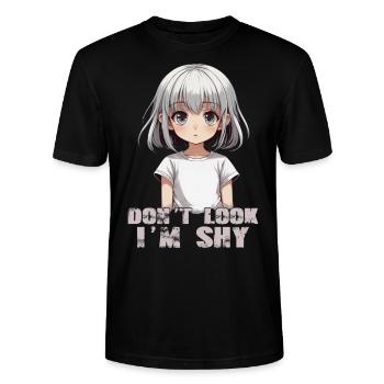 Schüchternes Anime-Mädchen im Kawaii-Stil - Stanley/Stella Unisex Bio-T-Shirt CRAFTER - Schwarz - Vorne - Alina (178cm) & Michal (187cm)