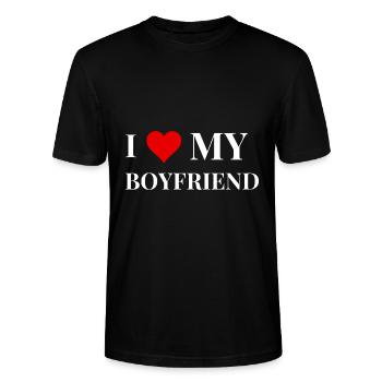 I Love My Boyfriend Present - Stanley/Stella CRAFTER Unisex Organic T-Shirt - black - Front - Alina (178cm) & Michal (187cm)