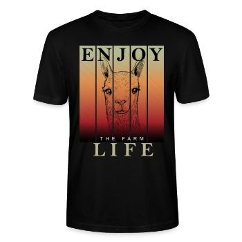 Alpaca Lama Enjoy the Farm Life - Stanley/Stella CRAFTER Unisex Organic T-Shirt - black - Front - Alina (178cm) & Michal (187cm)