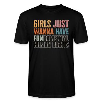 Girls Just Wanna Have Fundamental Human Rights - Stanley/Stella Unisex Bio-T-Shirt CRAFTER - Schwarz - Vorne - Alina (178cm) & Michal (187cm)