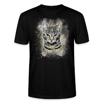 Tabby Cat Watercolor, Cute Cat Motif - Stanley/Stella CRAFTER Unisex Organic T-Shirt - black - Front - Alina (178cm) & Michal (187cm)